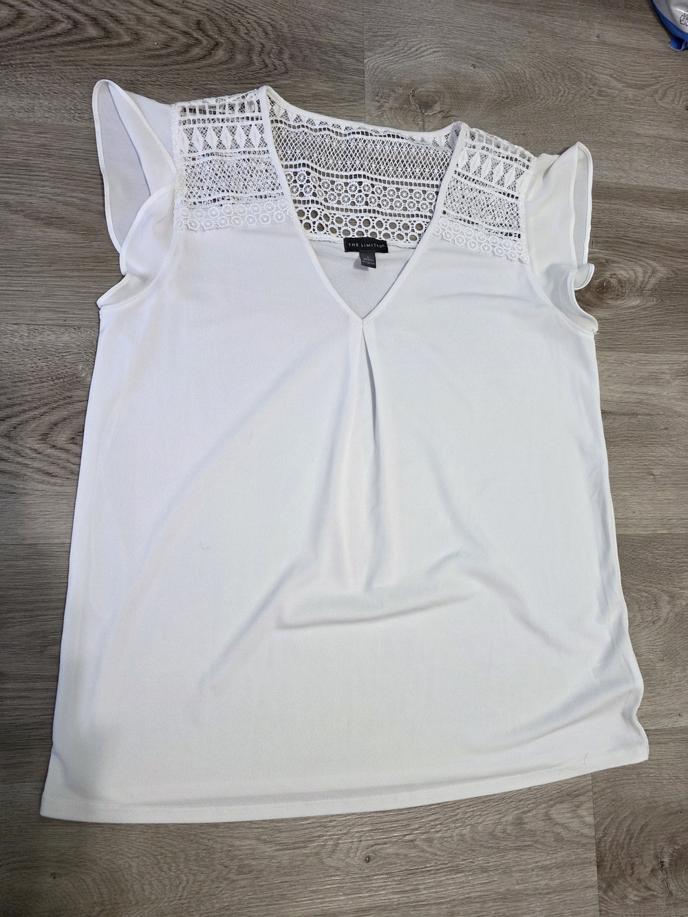 The Limited White Lace Yoke V-Neck Blouse